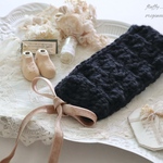 black × beige 𓏱 alpaca Knit × velvet ribbon hair band♥𓈒𓏸