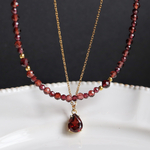 ２点セット・小粒ガーネットと一粒ガーネット ネックレスセット〜送料無料〜