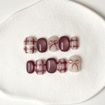 No.14 ネイルチップオーダー チェックネイル 赤マグ ぷっくり ぷっくりリボン バレンタイン 冬ネイル