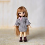 リブニットワンピ　グレー　オビツ11、ピコニーモP用