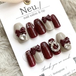 ホリデーシーズン1番人気！再販ボルドーリボンクリスマスネイル