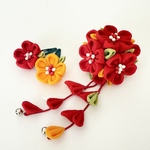 七五三の髪飾り♪3歳♪赤黄抹茶＊着物 袴 浴衣 和装に＊ ひな祭り〈つまみ細工〉