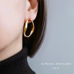 Oval Hoopサージカルステンレスピアス （ゴールドorシルバー）金属アレルギー対応 大ぶり華やか 地金ジュエリー フープ ピアス