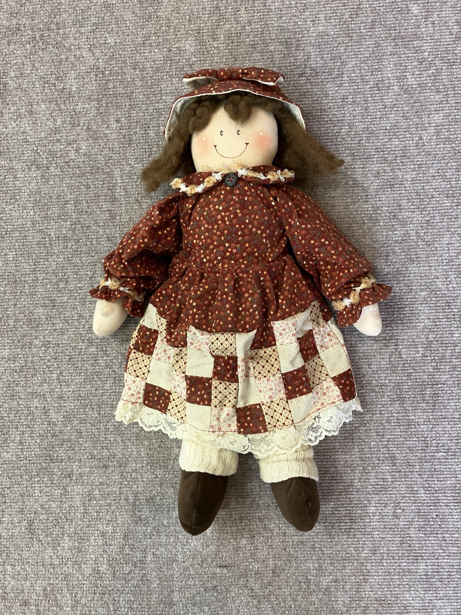 カントリードール♡ハンドメイド♡お人形♡ブラウンドール♡少し訳あり品♡ ダークブラウンのヘアー 懐かしのカントリードール その他人形