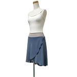 選べる丈、透けにくいバレエプルオン巻きスカートブルーグレー×モカ