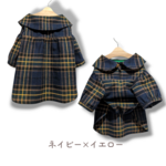 【犬服 秋冬】起毛フランネルチェック柄 襟付きブラウス　ネイビー×イエロー 3S,SS,S,M,L 小型犬・中型犬