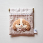 〈うさぎ〉もこもこブローチ付きバネ口ポーチ〈くすみピンク〉淡色　大人可愛い　韓国生地　雑貨