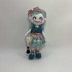 ブルーツイードドレスのドールチャーム