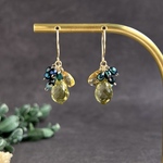 オリーブクォーツの青朽葉色ブーケピアス　14KGF 受注制作