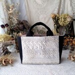 大人ナチュラルなリネンのレースコラージュトートバッグ