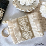 《new》🥀インド刺繍　インド刺繍ポーチ　インド刺繍リボン　インド刺繍ミニポーチ　刺繍ポーチ　コスメポーチ　モバイルポーチ　ポーチ　ギフト　minne_new フフェイクレザー　