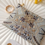 【12㌢】カラビナでカチッとつけられる360°インド刺繍ポーチ　スターナイト　カラビナ付き