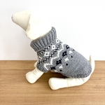 【再販1】小型犬用手編みセーター★グレー＋ネイビー★ロピ風★ペットセーター★犬のセーター★犬服