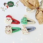 《2個セット》クリスマスのパッチンピン かぎ針編み レース ヘアアクセサリー キッズ ベビー プチギフト サンタクロース トナカイ