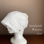 送料無料＊handmade今治産タオルで作った帽子〈ホワイト・ストライプタグ付き〉ケアキャップ　ケア帽子　サウナハット