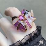 〜夢ガラスリボン💜🖤🤍リング〜