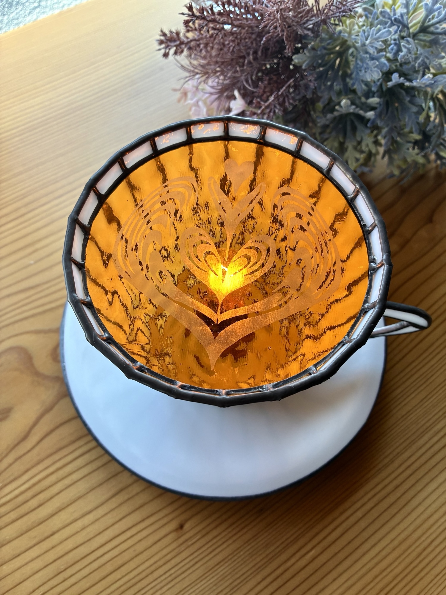 受注制作】ステンドグラス コーヒーカップランプ ステンドグラス