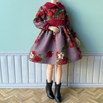 22㎝ドール服　袖口リボン付きレトロワンピース