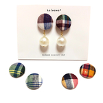 秋色チェック柄♡ボタンピアス