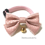 上品アンティークリボンの首輪　オールドローズ　ピンク　猫首輪