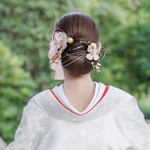 【再販6】胡蝶蘭 3輪　ベルベット【成人式　結婚式】白無垢　色打掛　振袖　髪飾り　卒業式  和装 前撮り　ウェディング　ヘッドアクセサリー　ヘッドドレス　シャンパン　　ゴールド　#minne_new