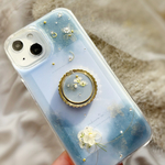 かすみ草 Midnight Veil ミッドナイトヴェール⋆˙⟡キラキラビジュー ミニブーケ スマホリング ソケット 押し花スマホケース【ハイブリッドケース対応可】全機種対応 