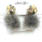 守ってあげたい♡ビジューファーピアス/イヤリング スモーキーブルー×グレーファー
