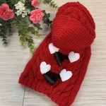 犬服ハンドメイド　No.3 フード付きセーター　ダッフルコート風　(レッド、ホワイト) クリスマスプレゼントなどに