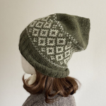 フェアアイルニット帽　モスグリーン　北欧　メリノウール　手編み　帽子　マン＆ウーマン