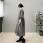 ひよりワンピース。綿麻。千鳥格子モノトーン。身幅・袖幅たっぷりで着やすいタイプ。【即納】