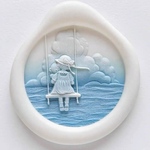 25mm テディベアと女の子 シーリングスタンプ ヘッド こぐま ぬいぐるみ ブランコ