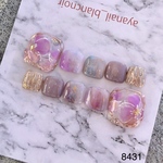 ネイルチップ　8229 Sサイズ　フット　パープル　ブルー　水彩ニュアンス　青　ピンク　夏　浴衣　フル　足用　お祭り