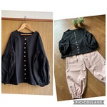 natural*ワッシャー前開きお袖ぷっくりブラウス**ブラック