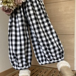 ◆お試し価格◆☘️【ダボ可愛♡】ぽわんとパンツ🎈大人可愛い🩷ブロックチェック◼️黒×ホワイト