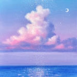「Never Give Up」油絵・原画・絵画・アート・絵・空・星・スピリチュアル・ミニチュア・ファンタジー・海・月