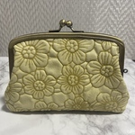 ハンドメイド　花柄本革親子がま口財布(両面カードポケット各2段付)