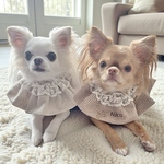 ギンガムチェック ribbon beige cape ♡ / うちの子刺繍/スタイ/ケープ/ネーム/バースデースタイ/お誕生日スタイ/ おしゃれ/犬/猫/Halloween/お誕生日