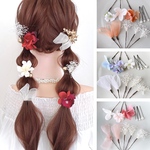 選べる 4カラー  小花 リボン パール 紫陽花 かすみ草 ヘアピン ツイテール  ⑭ 結婚式 七五三　フラワー ベッドアクセサリー　