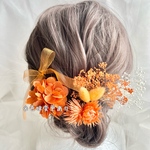 ヘアアクセサリー【オレンジ×ホワイト×リボン(6本)】ヘッドドレス  ウェディング ブライダル 成人式 ウエディング
