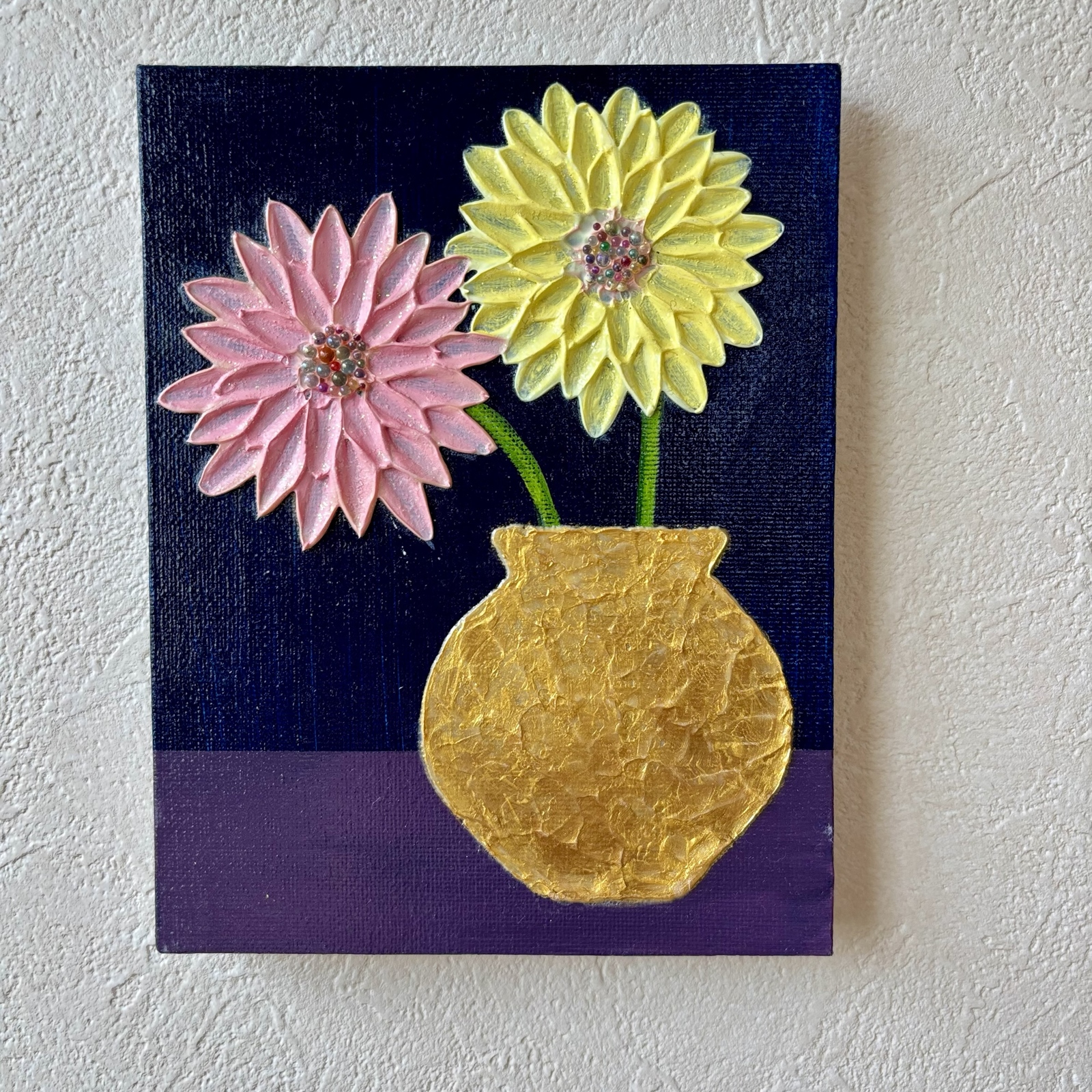 花瓶と花のテクスチャーアート F0 原画 絵画 フラワー ギフト 贈り物