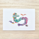 🐉ちぎり絵「昇り龍」 透明水彩画イラストポストカード ２枚セット　年賀状　2026年　縁起物　開運　風水　ドラゴン　龍　お正月　お正月飾り　敬老の日　