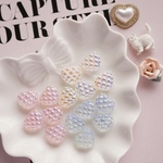 《ピンク》16mm・オーロラクリアカラー・キルティングハート・アクリルビーズ/4個