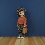 【1/6・21cmoutfit】テーパードゴムパンツと帽子のセット(茶S)