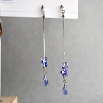 【ブルー×パープル】花紫色ビーズの耳飾り シルバー ピアス/イヤリング/ノンホールピアス