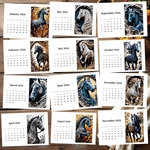 【2026年】 卓上カレンダー｜干支「午」デザイン｜切り絵風の馬が彩る12ヶ月｜ハガキサイズ・スタンド付き