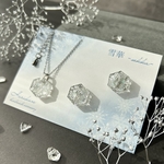 【雪華-sekka-】選べる2カラー　切子ガラスのような雪の結晶レジン　ピアス・イヤリング&ネックレスセット/樹脂パーツ/和風/透明感/アレルギー対応/小ぶり/六角形