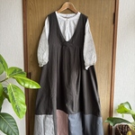 natural*ワッシャーチャコールグレーコンビVネックOP