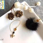 【SALE】猫とミンクファーのアシンメトリーピアス