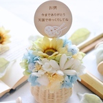 お供え花「あおぞらに眠るひまわり」 お供え　お供えアレンジ　お供えアレンジメント　お供えプリザーブドフラワー　お供えひまわり　お供え犬　お供え猫　お供え置き物　お供え七回忌　仏壇　お悔やみ花　仏花