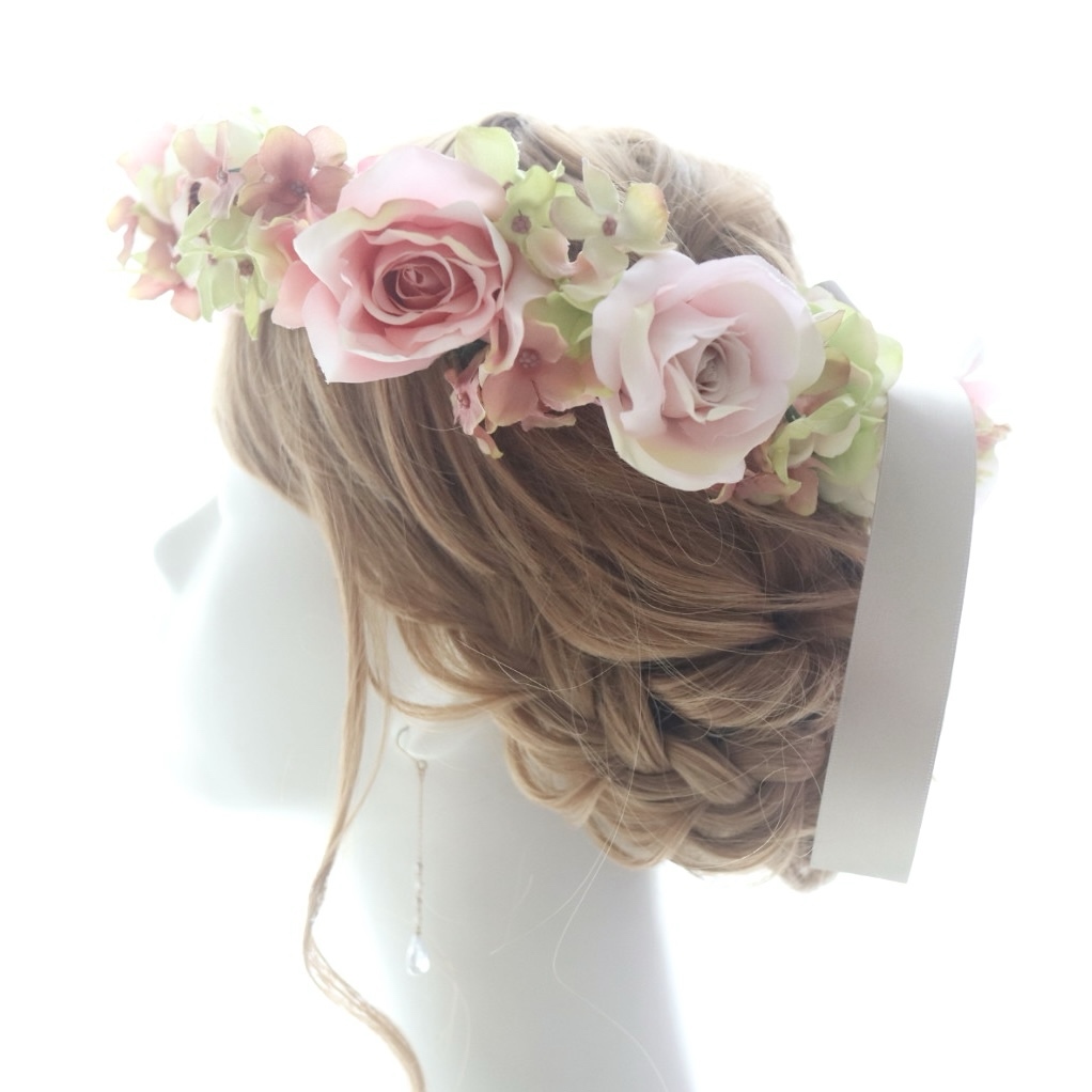花冠 ~ Antique Flower Tiara ~ Pink バラ・薔薇・ローズ 花かんむり